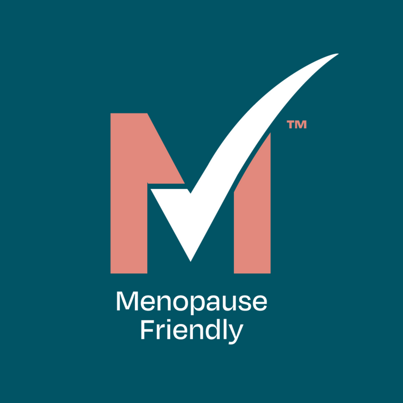 Mtick menopause friendly icon on a teal background.